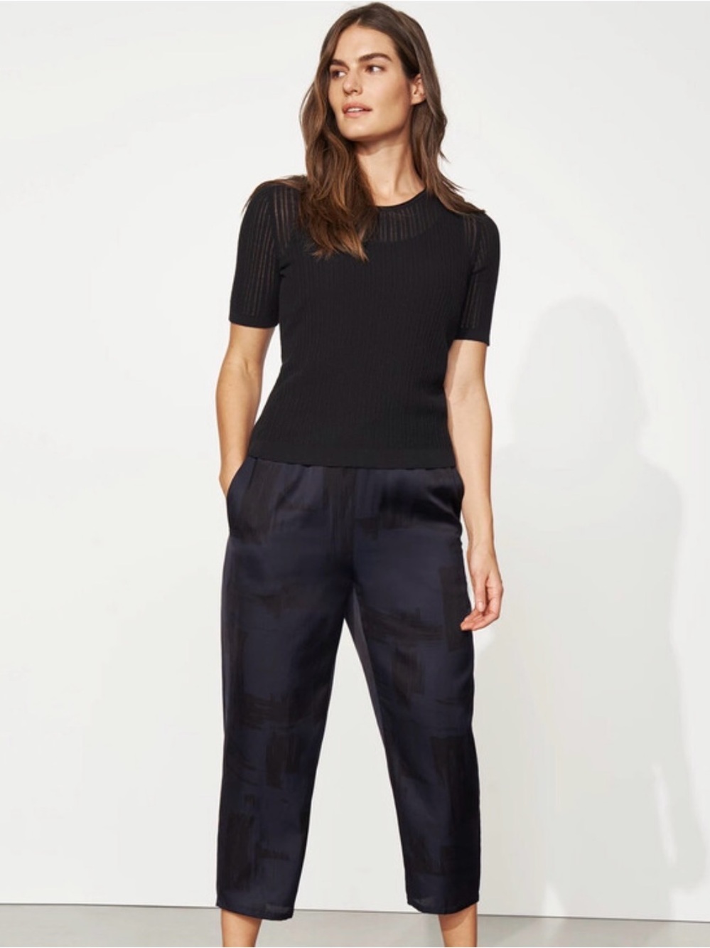 EILEEN FISHER NWT $238 Silk Organic Cotton Brushstroke Slouchy Pant sz L